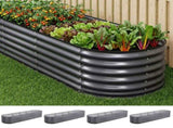 Green Fingers 4 Pcs Raised Garden Bed Kit Oval Galvanized Steel Planter Boxes 320x80x56cm, Heavy GARDEN-OVAL-AG-3208056X4