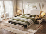 Artiss Queen Upholstered Bed Frame with 3 Storage Drawers Wingback Headboard Heavy Duty Metal BFRAME-G-SEAN-Q-BG-ABCD