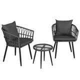 Gardeon 3PC Outdoor Bistro Set Patio Furniture Lounge Setting Table and Chairs Grey ODF-RATTAN-3STL-GE