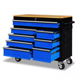 HORUSDY 42 inch 8 Drawer Tool Cabinet 1000 lbs Wood Top Power Strip Casters Blue V465-86514