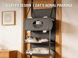 Space-Saving Door Hanging Cat Shelves with Cozy Enclosed Condo and Open Lounging Platforms, a V1341-ZY-ZP99A7KJ-GREY