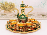 Elegant Gold Metal Serving Set - Decanter, 6 Cups, Tray V888-ELOSUNG26384