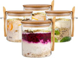4-pack overnight oats with wooden lids and spoons, 473 ml overnight oats jars, glass food V1259-DP01-BO-290