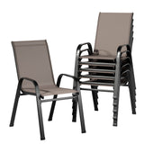 Gardeon 6PC Outdoor Dining Chairs Stackable Lounge Chair Patio Furniture Brown FF-STA-CHAIR-BR-X6