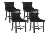 4X Velvet Bar Stools with Studs Trim Wooden Legs Tufted Dining Chairs Kitchen V226-SW1802BK-2