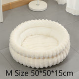 Washable Faux Rabbit Fur Round Pet Bed, Plush Warm Anti-Moisture Pet Sleeping Nest, Cream White, V1221-XM-LB2812-GM115