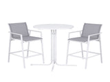 Gardeon 3PC Outdoor Bar Set Stools Dining Chairs Table Patio Furniture Bistro Set Steel White ODF-BARSET-3TEX-WH