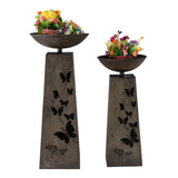 Set 2 Nested Butterfly Pillar Planters w Solar Led Lights 82cm, 68cm V637-27601PLN