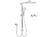 WELS Round Large 12" Rain 2in1 Shower Head 3 Modes Handheld Wall Rail Brass Twin Taps V1233-HR002M4CSC842KSR112CPF0282A