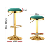2x Artiss Bar Stools Kitchen Dining Chairs Velvet Padded Stool Green BA-B-FABRIC-G02-GRX2