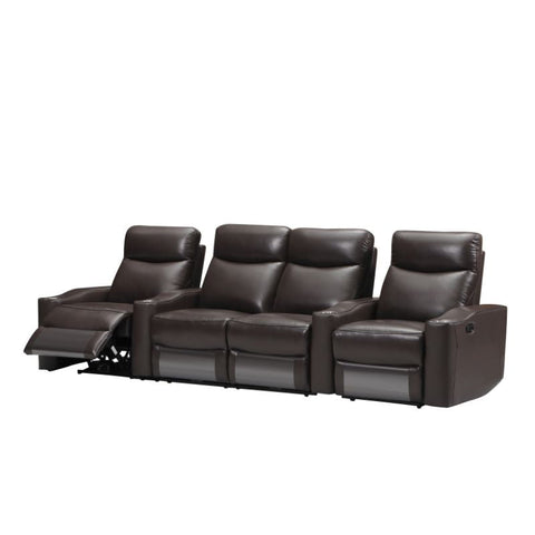Chicago 4 Seat Home Theatre Genuine Leather Lounge with all Electric Recliners & 4 Cup Holders Brown V195-CHICAGOBROWN