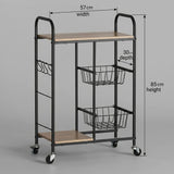 CARLA HOME Kitchen Trolley Cart with Wire Baskets - Brown - Rustic - Steel - Kitchen Rolling Cart V178-36443