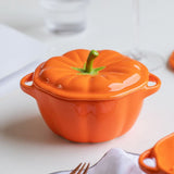 Pumpkin Dutch Oven, Mini Ceramic Casserole Pot with Lid, Pumpkin-Shaped Baking Dish for Souffls and V1370-AZ4-17277
