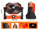 A portable outdoor camping fan with adjustable brightness, LED light strip hook, USB rechargeable, V1105-YAHWFS-01
