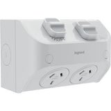 Legrand Aqua Life 240V 10A IP53 Double Gang 3 Pin Horizontal Weatherproof Surface Mount Switch, V1202-V1-LEGWL777LG