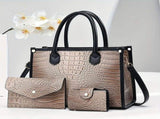 Luxury Handbag Set Crocodile Pattern Handbag Three Piece Handbag Set Large - Khaki - Size 28-10-21 V1347-127-84453-KHK-28-10-21
