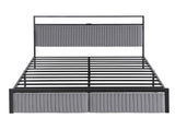 Artiss Metal Bed Frame Queen Size LED Charging Station 2 Drawers MBED-D-LINE-Q-BK-AB