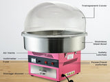 EUROCHEF 1100W Commercial Fairy Floss Machine, Cotton Candy Maker with Bubble Cover V219-ECFDFLCM9A