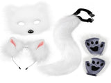 White Halloween Furry Fox Costume Set - Plush Mask, Ears Headband, Tail, and Paws for Cosplay V888-ELOSUNG34296
