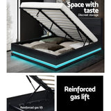 Artiss Bed Frame Queen Size LED Gas Lift Black LUMI BFRAME-E-LUMI-Q-BK-ABC