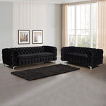 3+2 Seater Sofa Classic Button Tufted Lounge in Black Velvet Fabric with Metal Legs V43-SET-JAQS-3+2-BL