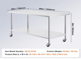 Stainless Steel Work Table 30 x 60 x 38 Inch, with 4 Wheels, 3 Adjustable Height Levels, Heavy Duty V952-CFBXGGZTLCDJ1CSD7V0