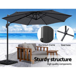 Instahut 3m Outdoor Umbrella w/Base Cantilever Beach Roma 360 Degree Tilt Charcoal UMB-ROMA-BASE-50N-CO