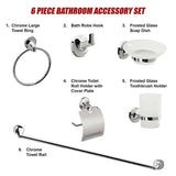 Bathroom Accessories Set 6 Piece Pack Chrome Wall Mounted Easy Fittings V63-840911