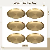 6PCS Stainless Steel Plates, 10" Golden Round Plate, Reusable Metal Dish for Camping Dining Salads V1369-AZ3-W-08965