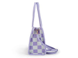 "Taro Mud Chessboard" light purple tote bag two-in-one handbag and cross-body bag, can hold a V1106-HEBB-005