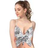 Adult Sequin Butterfly Top w Ribbon Ties Costume Party in Silver V563-12094-02