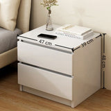 Modern Nightstand Warm White Double Drawer Finger Pull Geometric Clean Lines V360-ZC-FNBT0052-WT-2D-47