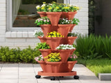 Green Fingers Raised Garden Bed 5 Tier Vertical Garden Brick Red Strawberry Stackable Planters Herbs GARDEN-PLASTIC-25L-BR