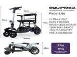 EQUIPMED Ultra-Lightweight Folding Electric Mobility Scooter, 19kg with Battery Removed, 120kg V219-HMBMSCEQAL1A