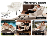 Artiss Armchair Accent Chair Ottoman Lounge Footrest Velvet White UPHO-I-ARM01-FS-WH