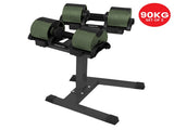 Powertrain Eon Dial Up 90KG Adjustable Dumbbells Pair with Stand - Green DMB-B14-045-GN-2S