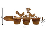Three Pot Wall Planter On Shovel W Chooks 60x30cm V637-71626PLN