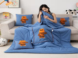 Lake Blue Fashion Bear 2-in-1 Foldable Car Pillow Blanket - Cozy 40x40cm Pillow, Unfolds to V888-ELOSUNG33268
