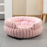 Pink Plush Round Pet Bed with Gap Entry & Removable Cushion S Size - Thickened Warm Anti Slip Cats V888-ELOSUNG52275