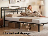 Artiss Bed Frame Queen Size with Charging Station WAVE MBED-D-WAVE-Q-BK-AB
