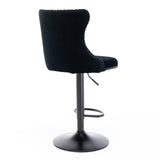 2x Height Adjustable Swivel Bar Stool Velvet Nailhead Barstool with Footrest V226-SW1812BK