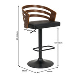 Sarantino Set of 3 Bentwood Walnut Barstool Leather Seat and Metal Base BAR-MLM-081-3