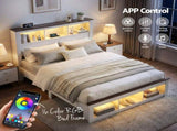 Artiss Queen Bed Frame with Storage Bookcase Headboard and Footboard White Wooden Platform Bed with WBED-F-LYMES-Q-WH-ABC