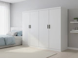 4 Door White Wardrobe Cabinet Hanging Rail, Shelves & Black Handles V63-953111