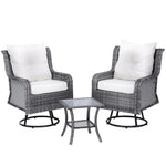 Gardeon 3PC Outdoor Furniture Bistro Set Lounge Wicker Swivel Chairs Table Cushion Grey ODF-B-RAN-ROAT-3PCS-GE-AB