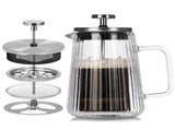 Transparent Elegant Ribbed Double Wall Glass French Press - 1000ml Heat Resistant Coffee and Tea V888-ELOSUNG32108