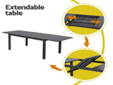 Gardeon Outdoor Dining Set 9PCS Aluminum Extendable Table Chairs Patio Furniture FF-DINING-9ALU-BK-ABC