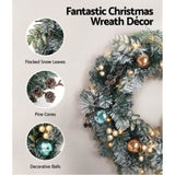 Jingle Jollys 2.7m Christmas Garland with Wreath Set LED Lights Snowy Xmas Decor XM-TR-GAR-WRE-FROST-LED