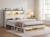 Artiss Single Bed Frame with Storage Bookcase Headboard and Footboard, White WBED-F-LYMES-S-WH-AB