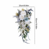 Wedding Bouquets for Bride Artificial Silk Rose Bouquets, Champagne Grey Blue Cascading Floral V1366-AZ2-W-21074
